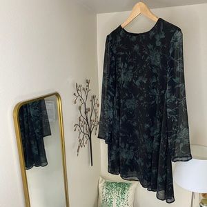 UO Long sleeve, sheer black & green dress